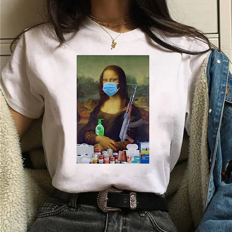 Mona Lisa Printed T-Shirt Women Short Sleeve White