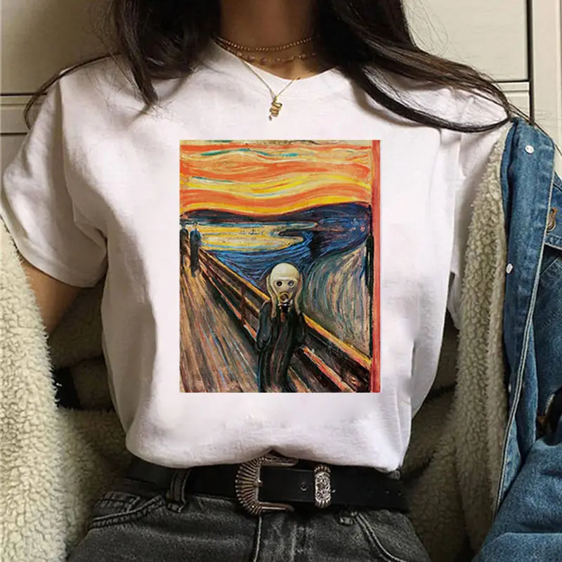 Mona Lisa Printed T-Shirt Women Short Sleeve White