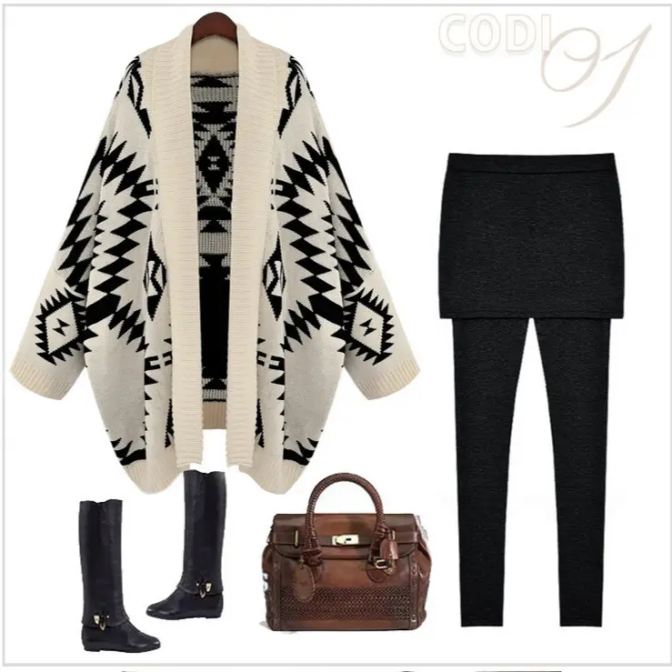 Geometric Diamond Jacquard Crossbody Cardigan Sweater Set - Image 5