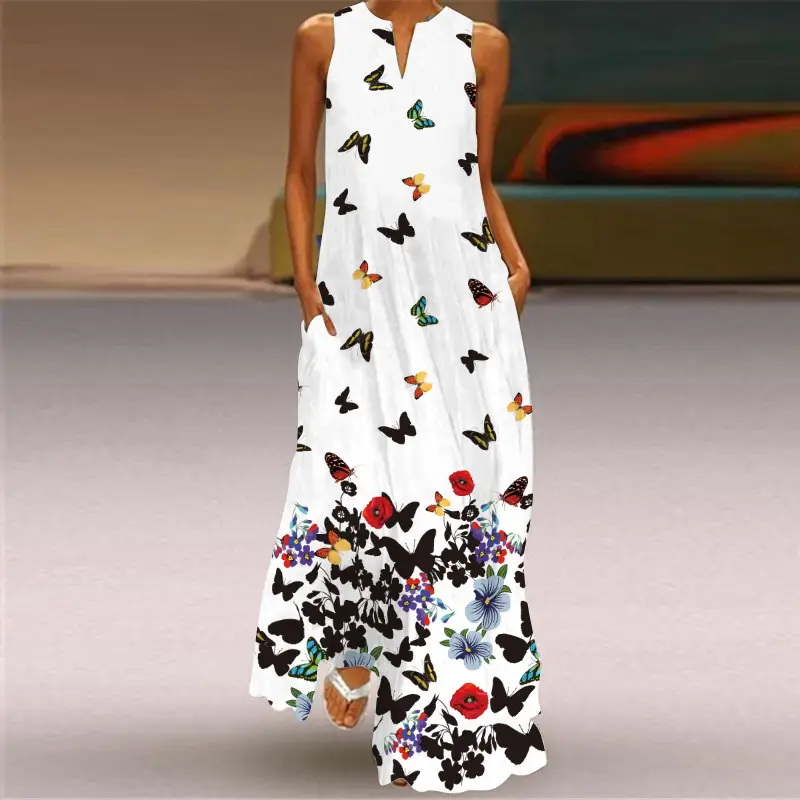 2026 Summer V-Neck Sleeveless Dress with Butterfly Print - Image 4