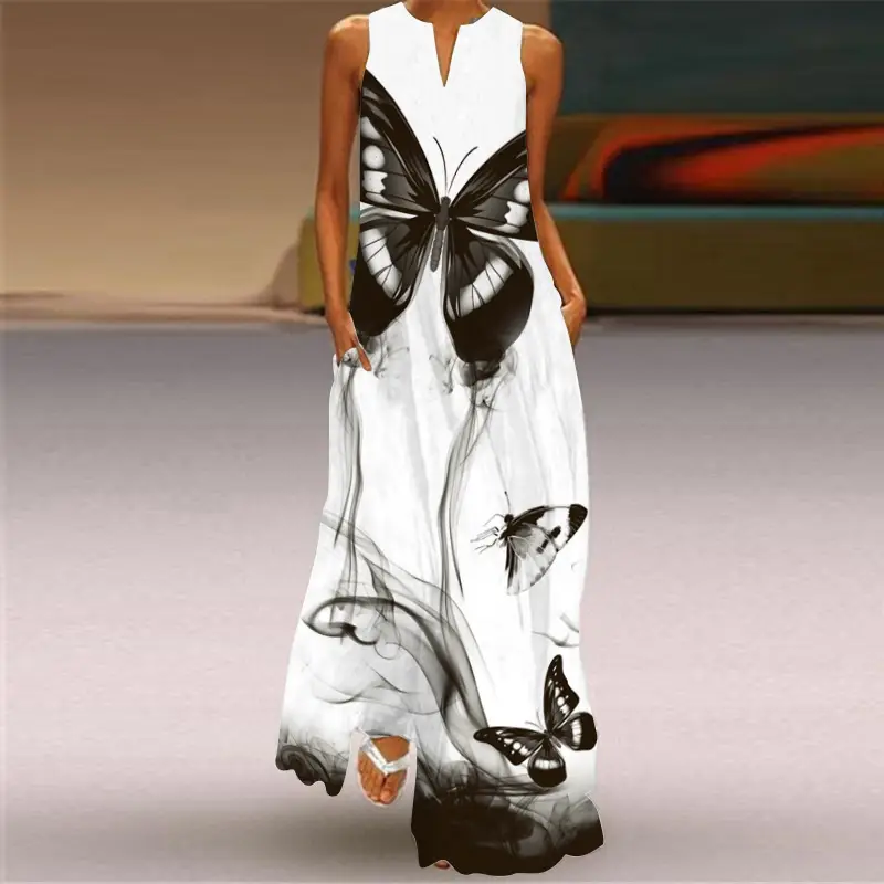 2026 Summer V-Neck Sleeveless Dress with Butterfly Print - Image 5