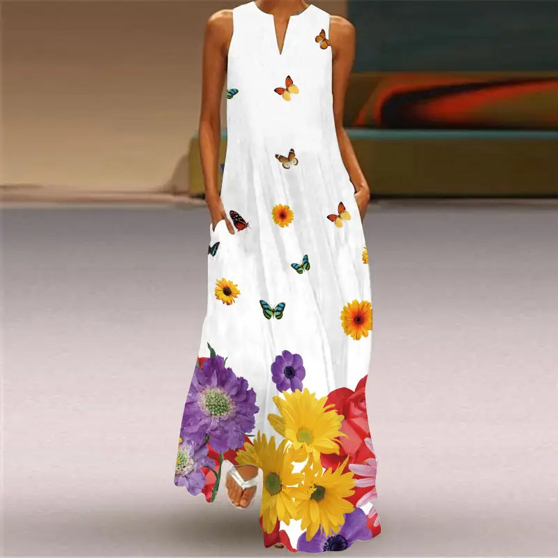 2026 Summer V-Neck Sleeveless Dress with Butterfly Print - Image 6