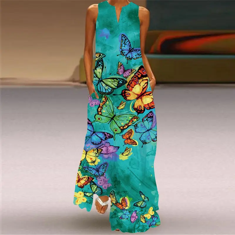 2026 Summer V-Neck Sleeveless Dress with Butterfly Print - Image 2