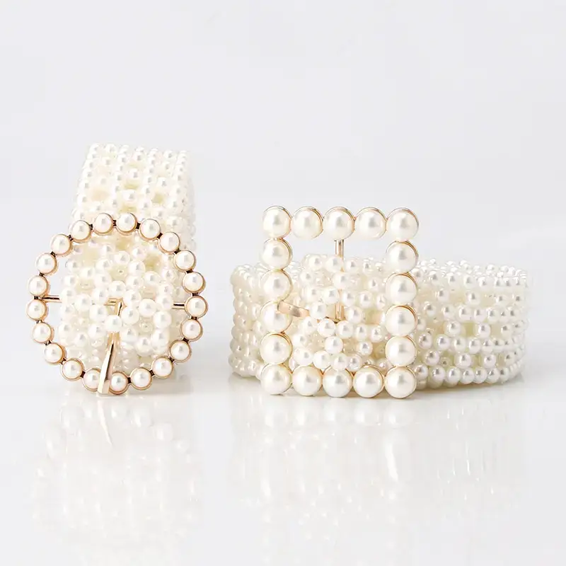 Elegant Women's Pearl Woven Waist Belt with Rose Gold Clasp