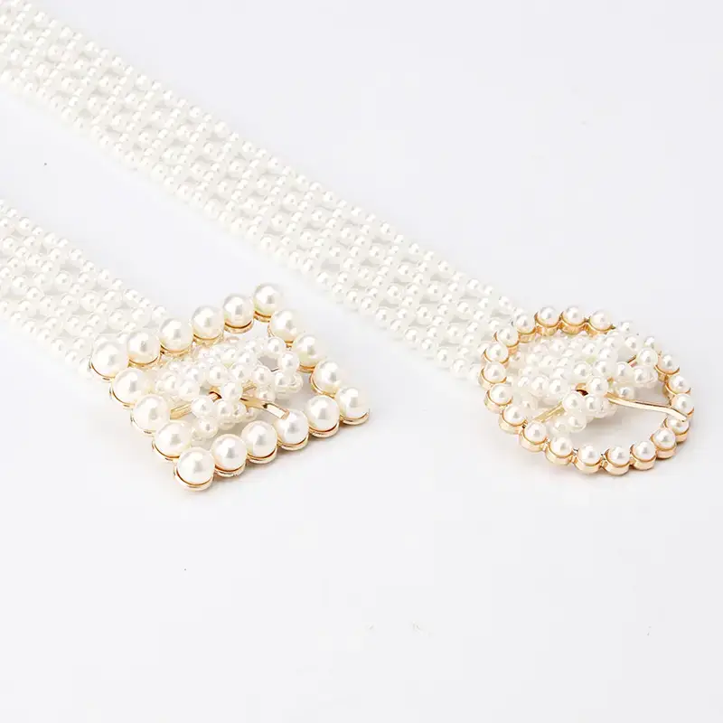 Elegant Women's Pearl Woven Waist Belt with Rose Gold Clasp