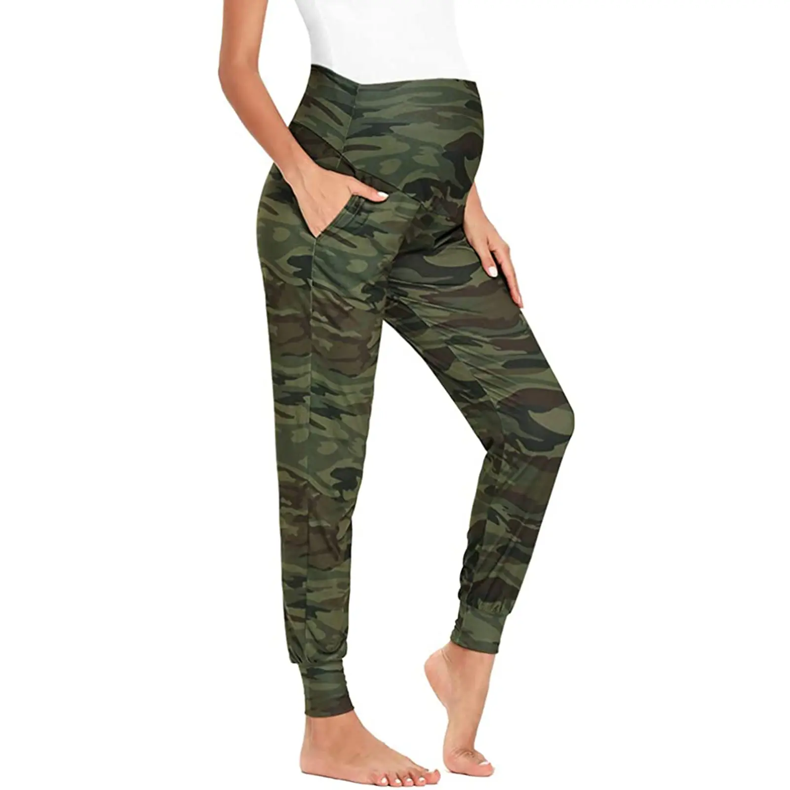 Pregnant Women Leopard Print Yoga Pants Ankle Tied
