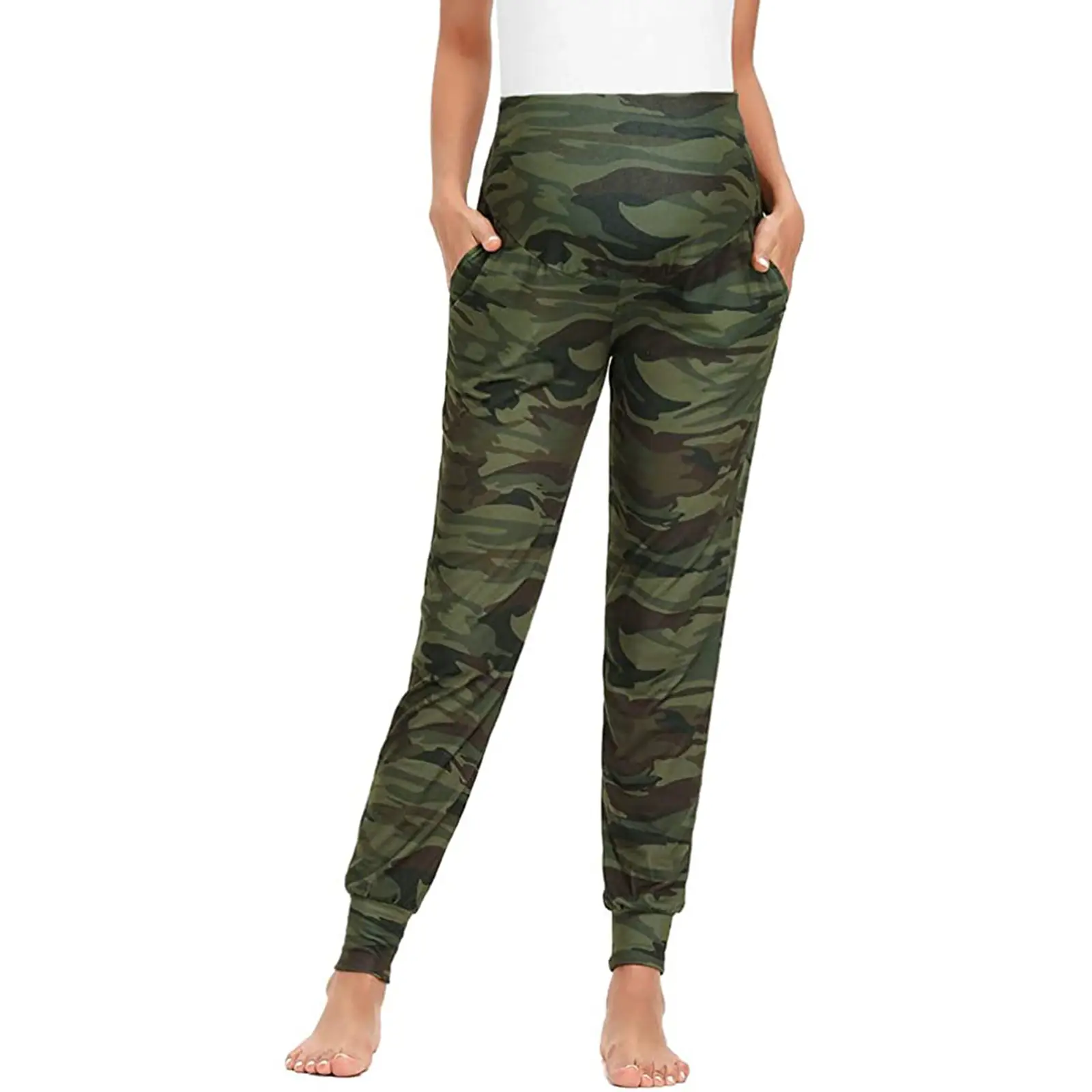 Pregnant Women Leopard Print Yoga Pants Ankle Tied