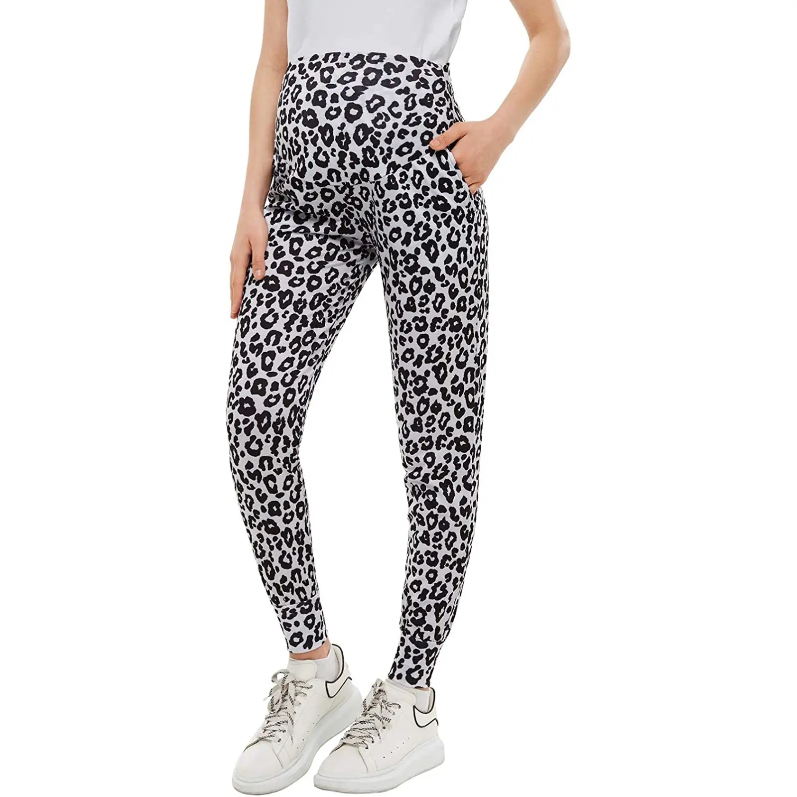 Pregnant Women Leopard Print Yoga Pants Ankle Tied