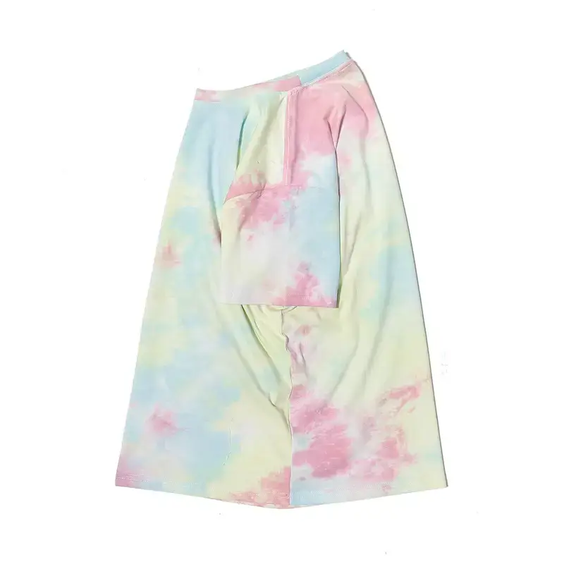 Men Tie-dye Cotton T-shirt Pink Black Loose Fit