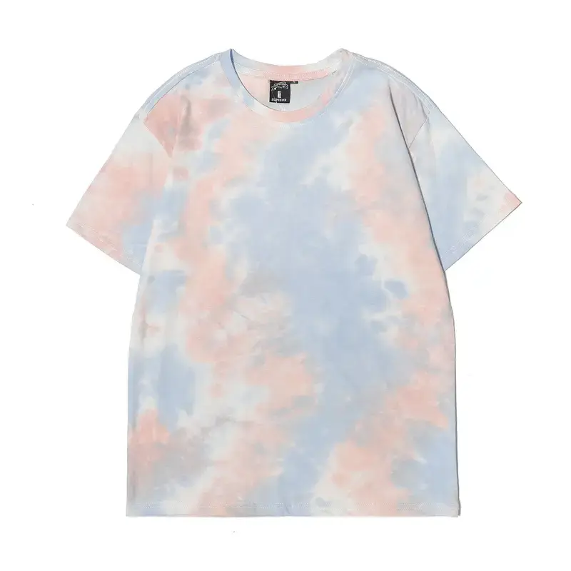 Men Tie-dye Cotton T-shirt Pink Black Loose Fit