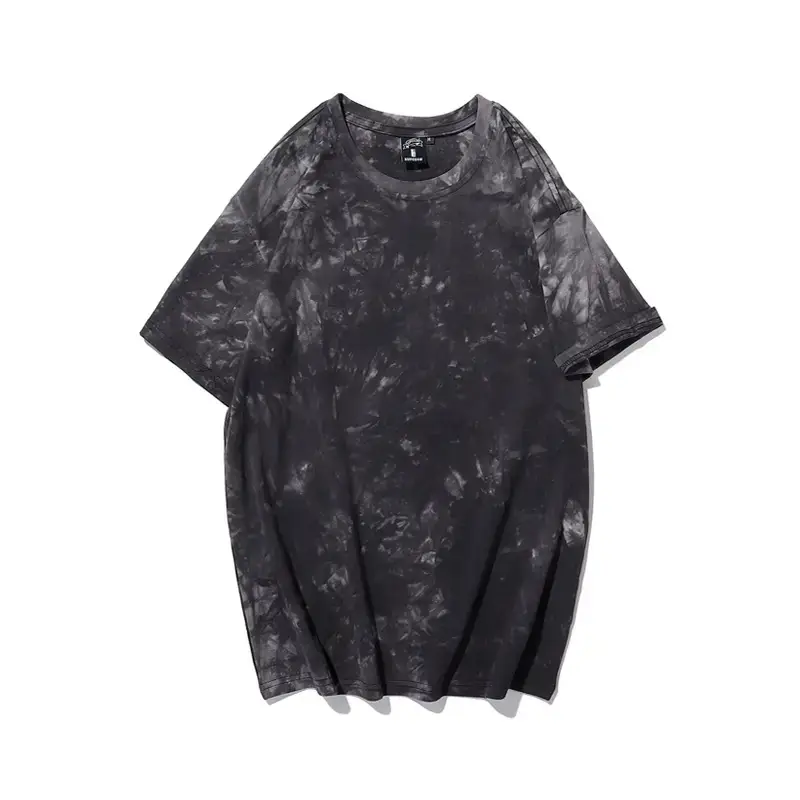 Men Tie-dye Cotton T-shirt Pink Black Loose Fit