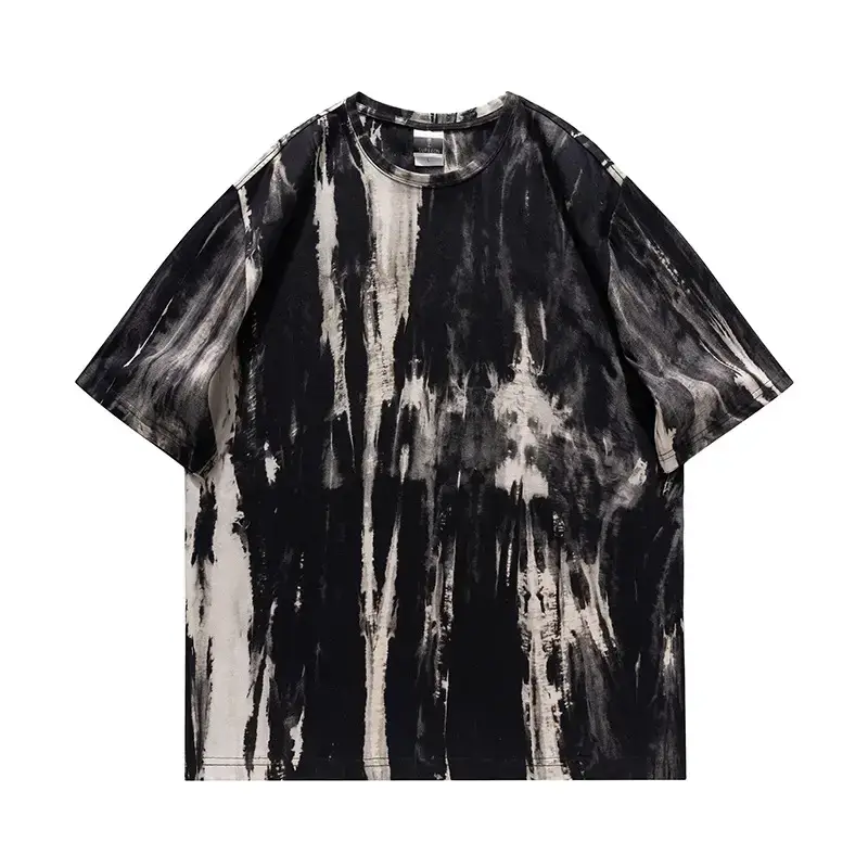 Men Tie-dye Cotton T-shirt Pink Black Loose Fit