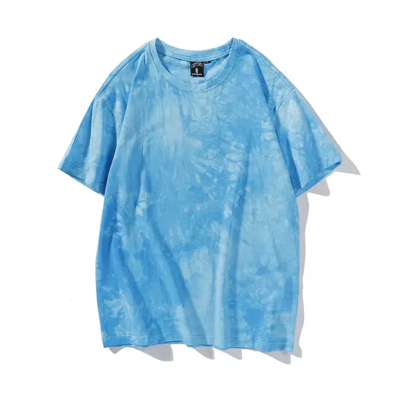 Men Tie-dye Cotton T-shirt Pink Black Loose Fit