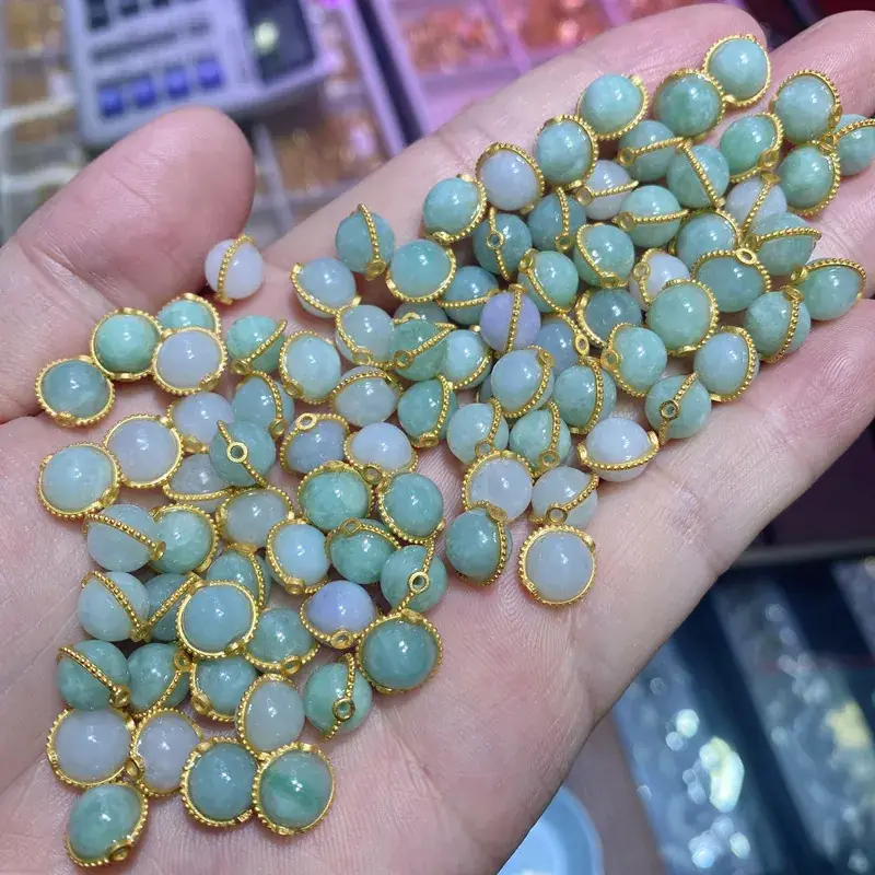 Jade Beads Bracelet with Gold Plated Design