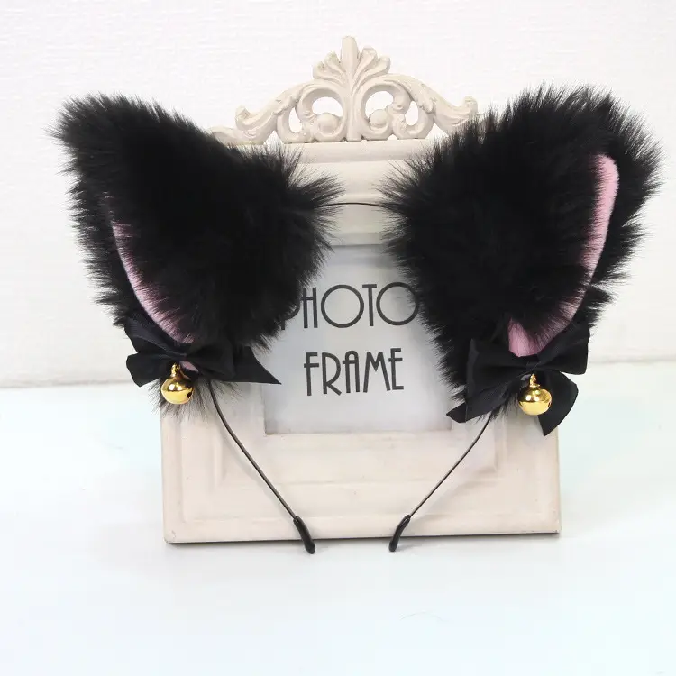 Pink Faux Fur Cat Ear Headband with Bell