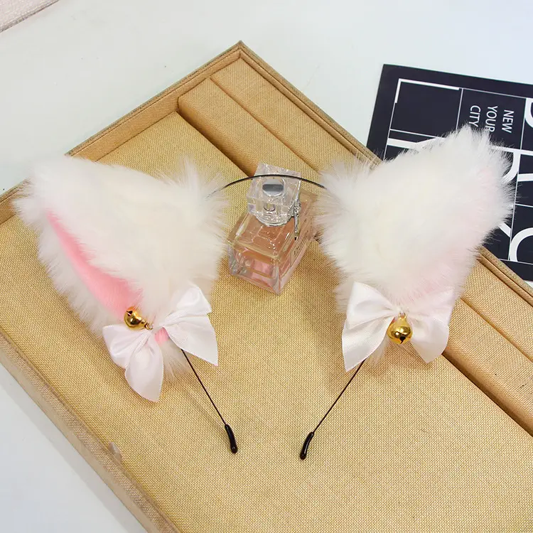Pink Faux Fur Cat Ear Headband with Bell