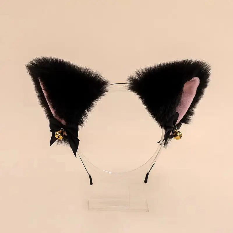Pink Faux Fur Cat Ear Headband with Bell — feature 8