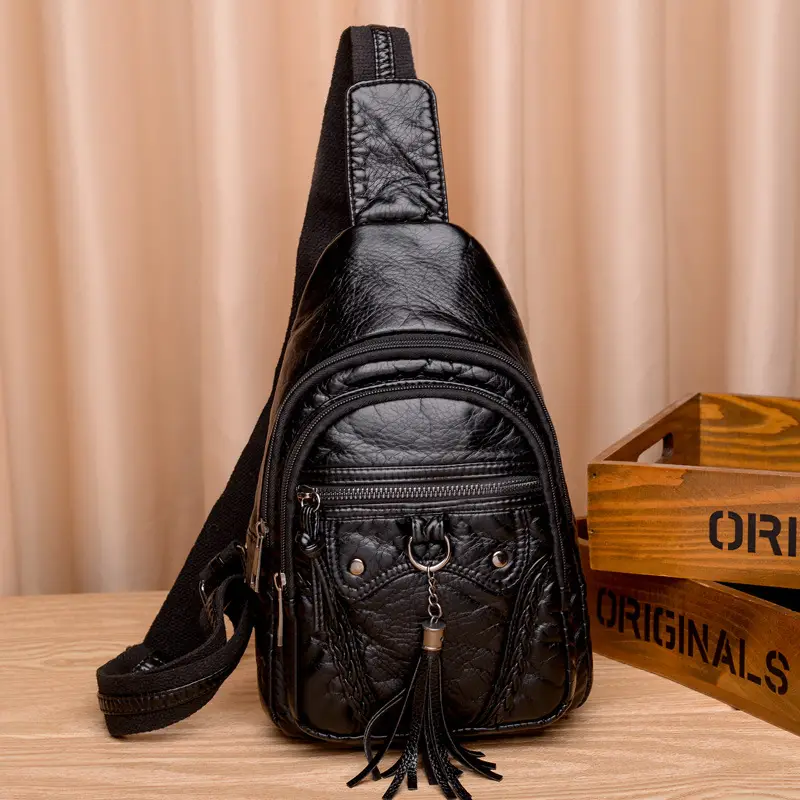 Trendy Brown Leather Chest Bag for Women - Image 5