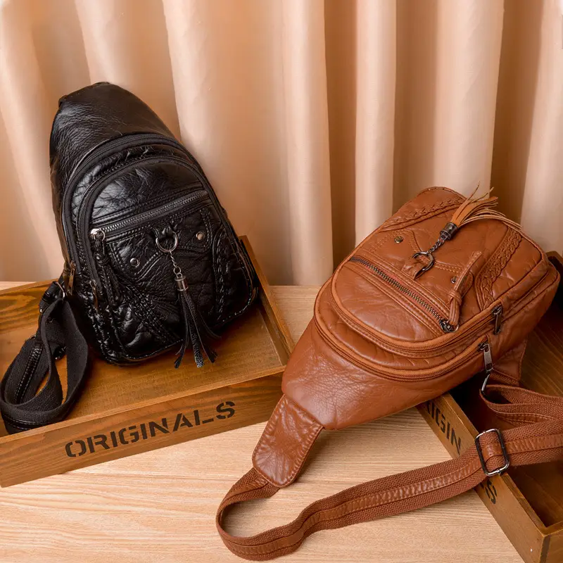 Trendy Brown Leather Chest Bag for Women - Image 6