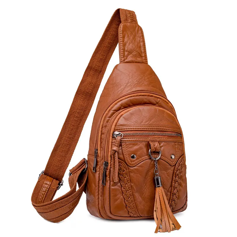 Trendy Brown Leather Chest Bag for Women - Image 8