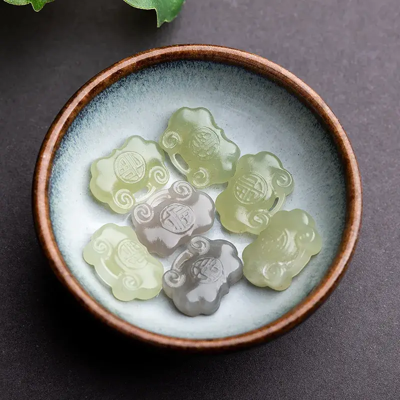 Natural Hetian Jade White Smoke Green Purple Ruyi Lock Pendant - Image 3
