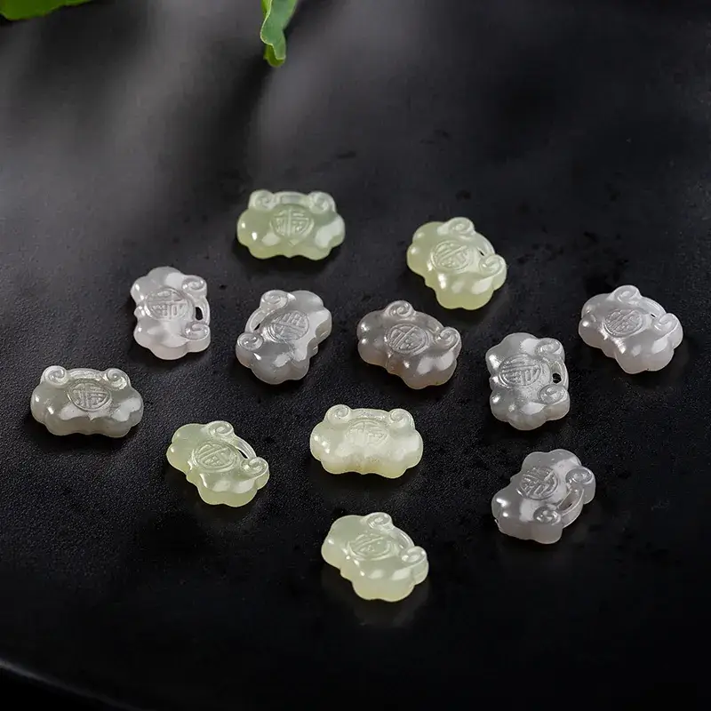 Natural Hetian Jade White Smoke Green Purple Ruyi Lock Pendant - Image 5