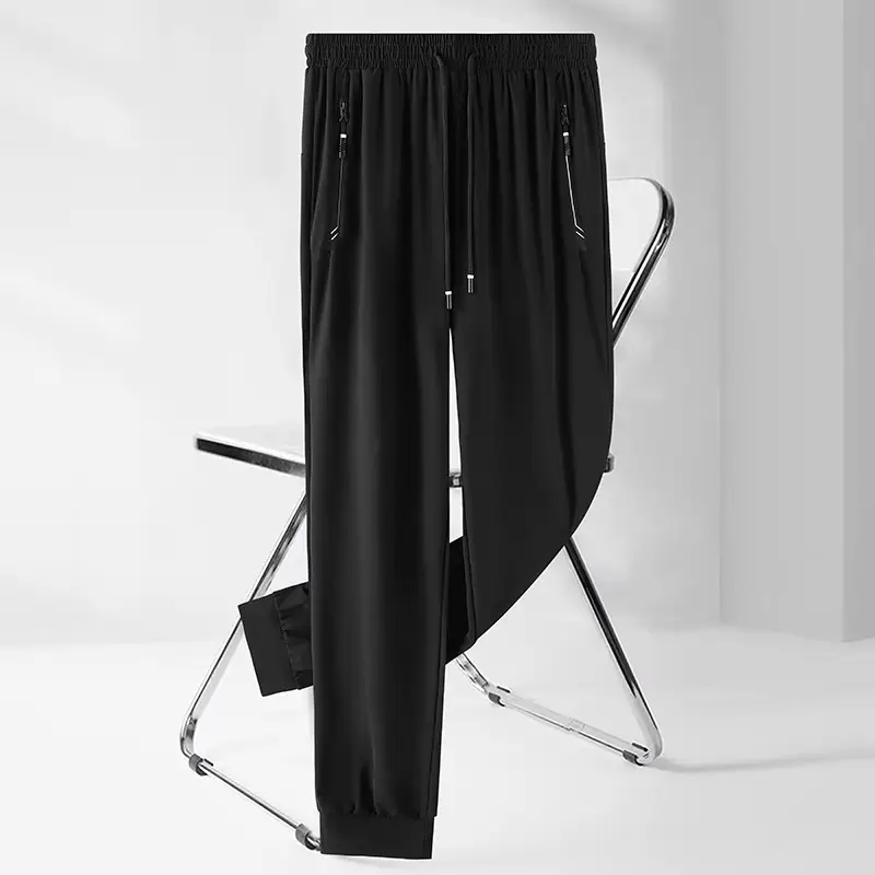 Men's Black Ice Silk Sweatpants Large Summer Wear