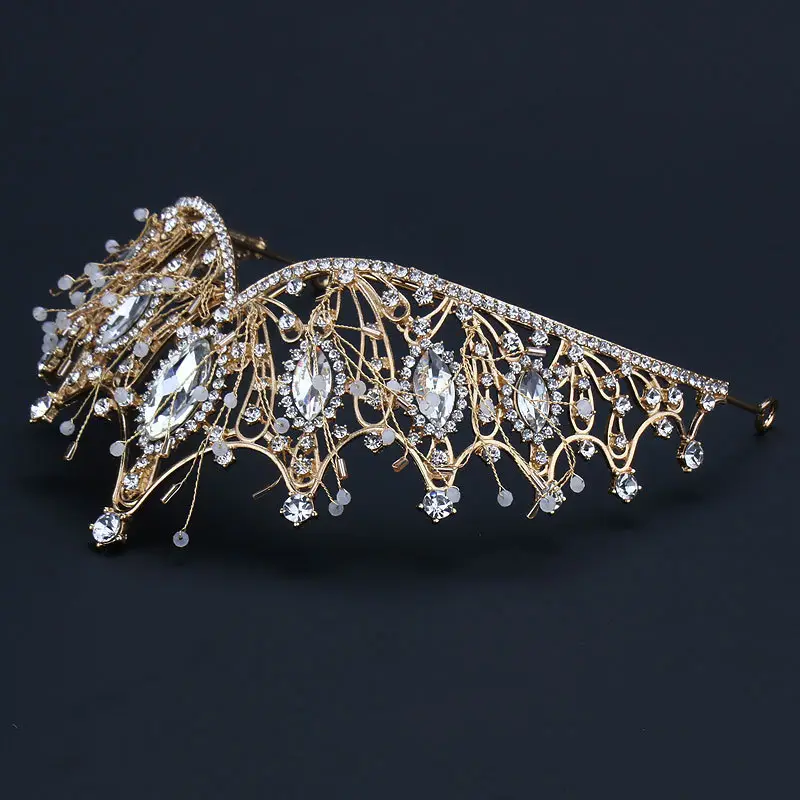 Golden Rhinestone Hair Crown for Wedding Dress - Image 6
