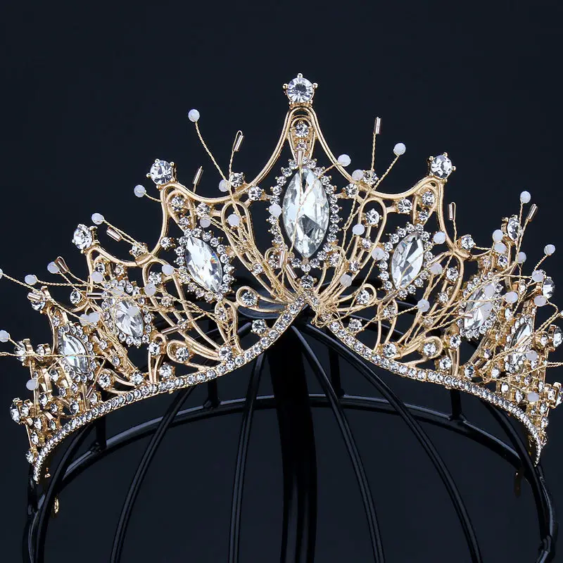 Golden Rhinestone Hair Crown for Wedding Dress - Image 7