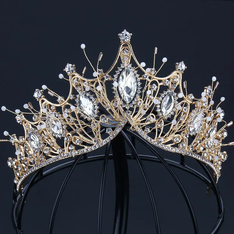 Golden Rhinestone Hair Crown for Wedding Dress - Image 8
