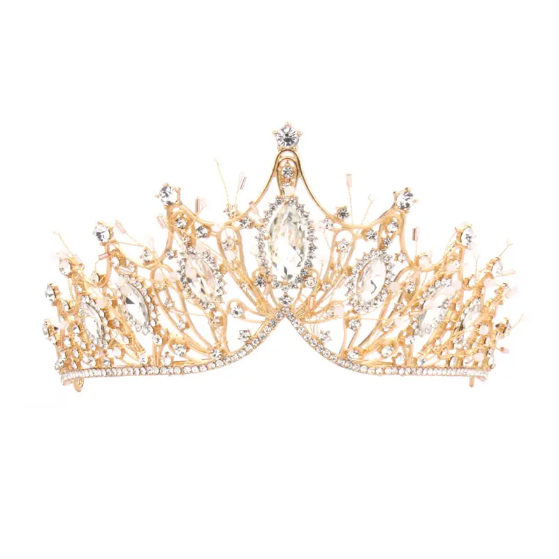 Golden Rhinestone Hair Crown for Wedding Dress - Image 9