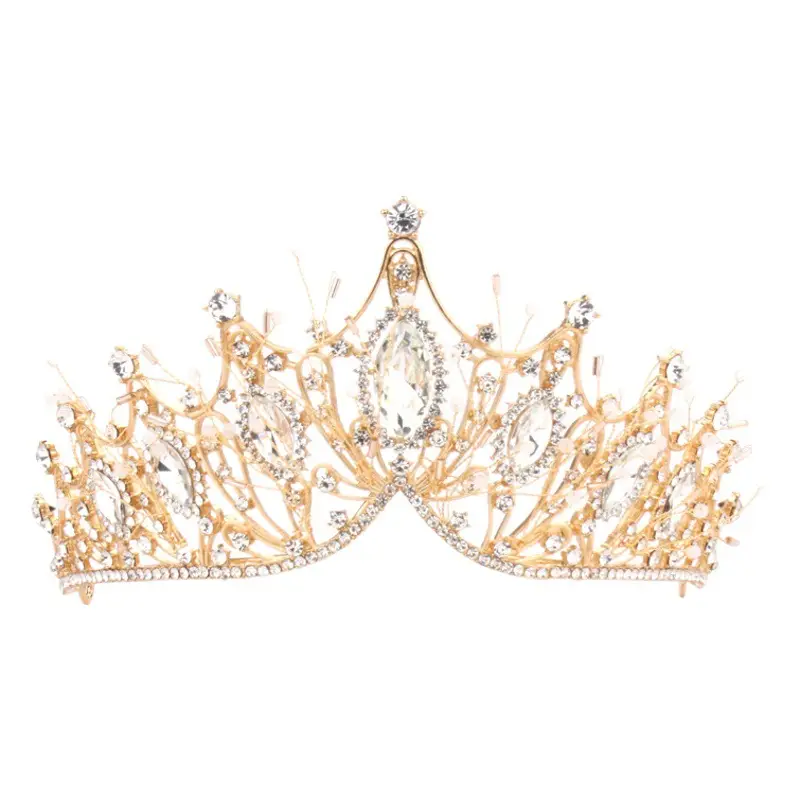 Golden Rhinestone Hair Crown for Wedding Dress