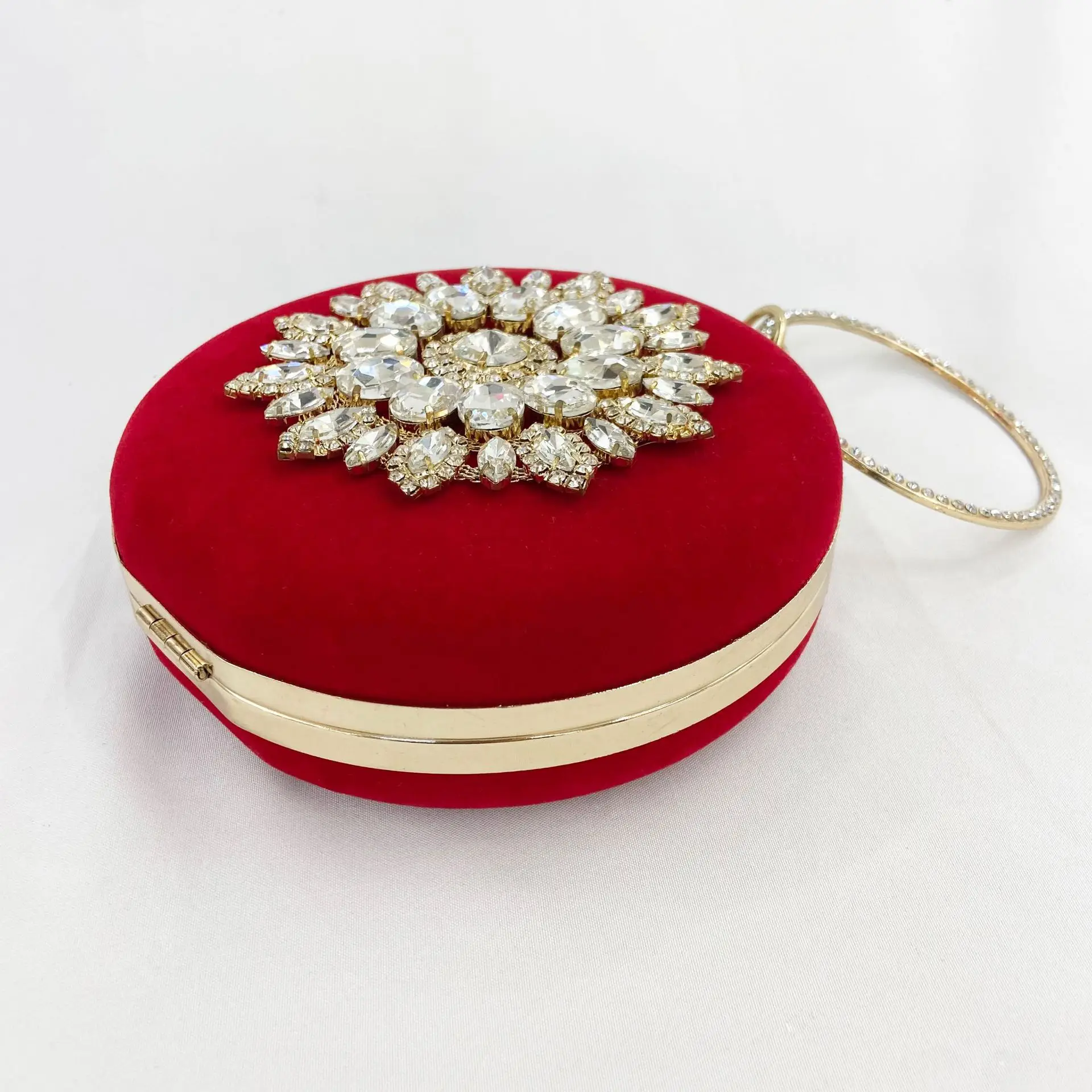 European Velvet Evening Bag with Diamond Flower Design