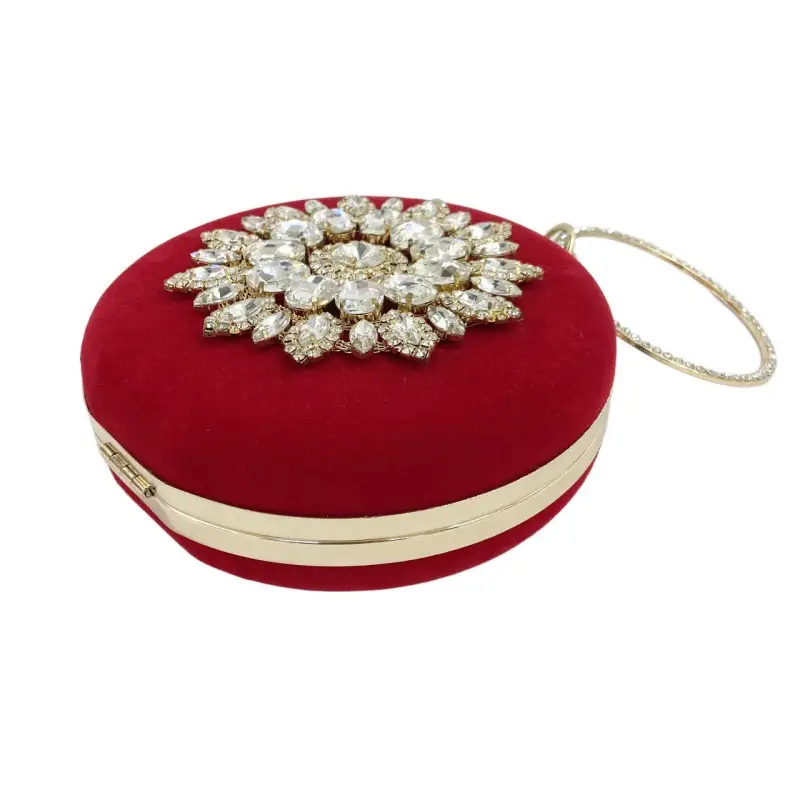 European Velvet Evening Bag with Diamond Flower Design