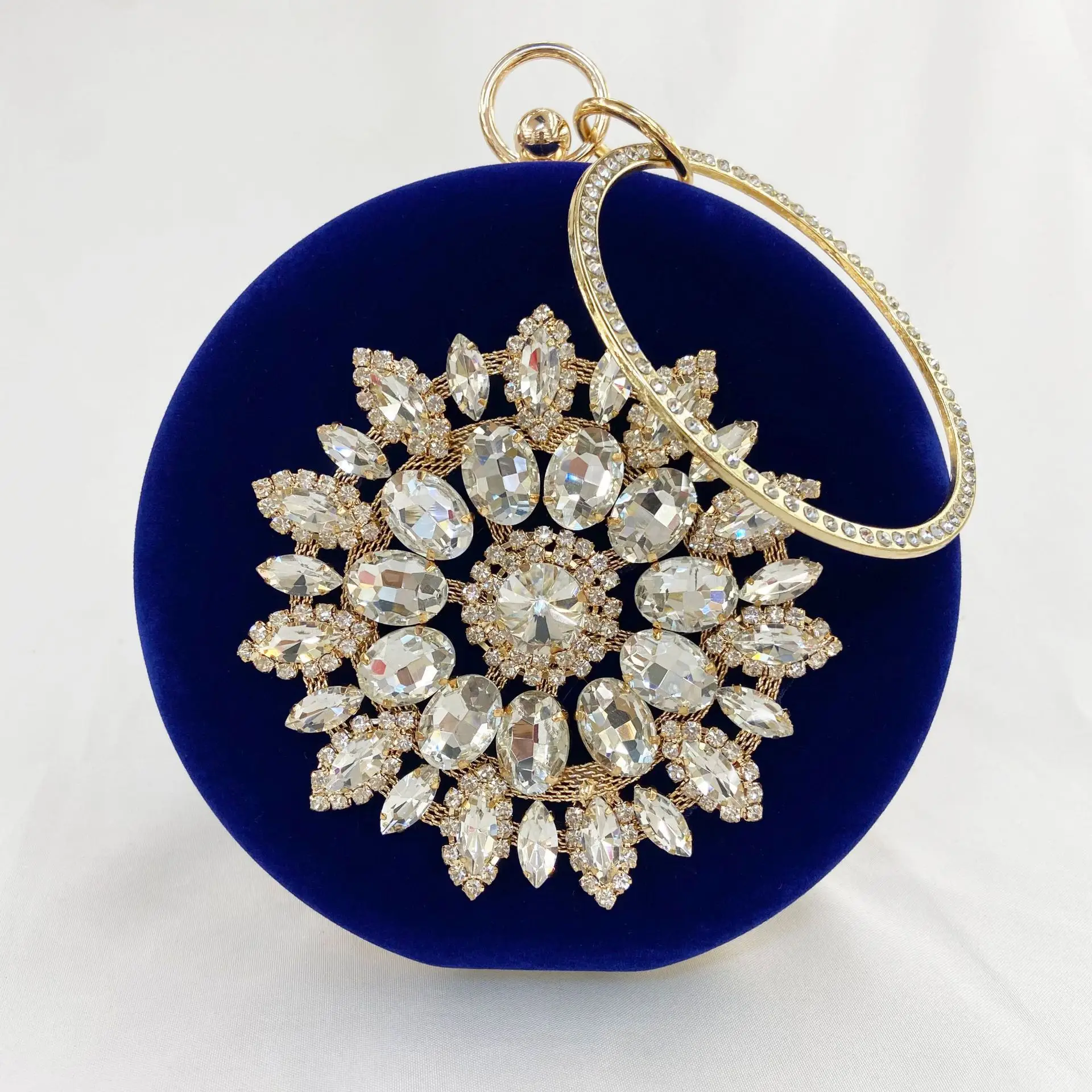 European Velvet Evening Bag with Diamond Flower Design