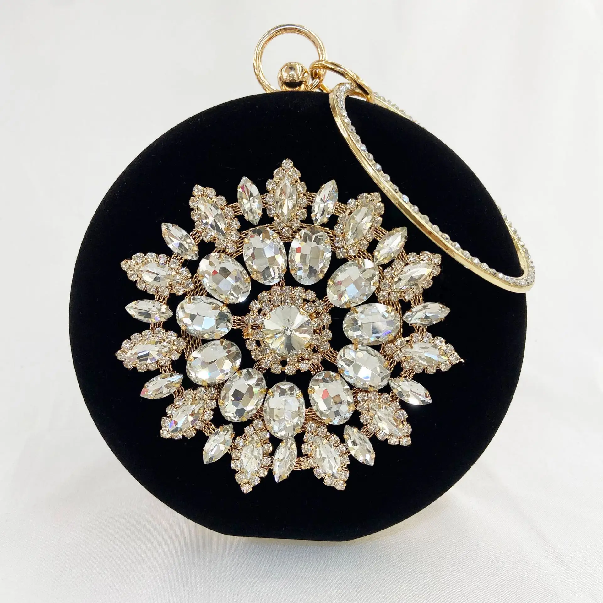 European Velvet Evening Bag with Diamond Flower Design