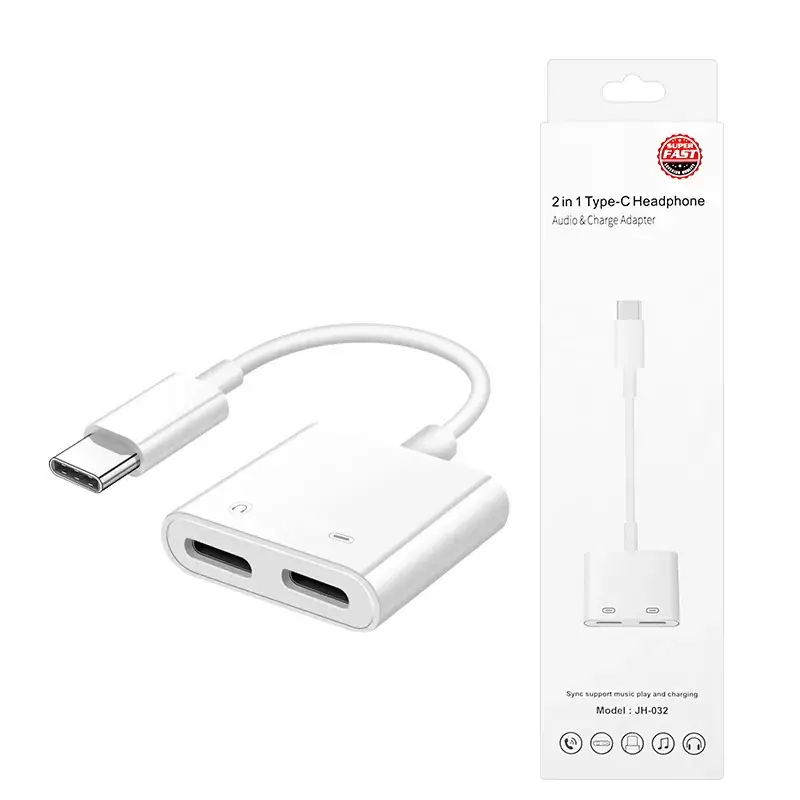 Two-in-One USB Type-C Adapter with 3.5mm Headset & Charging Cable - Image 2
