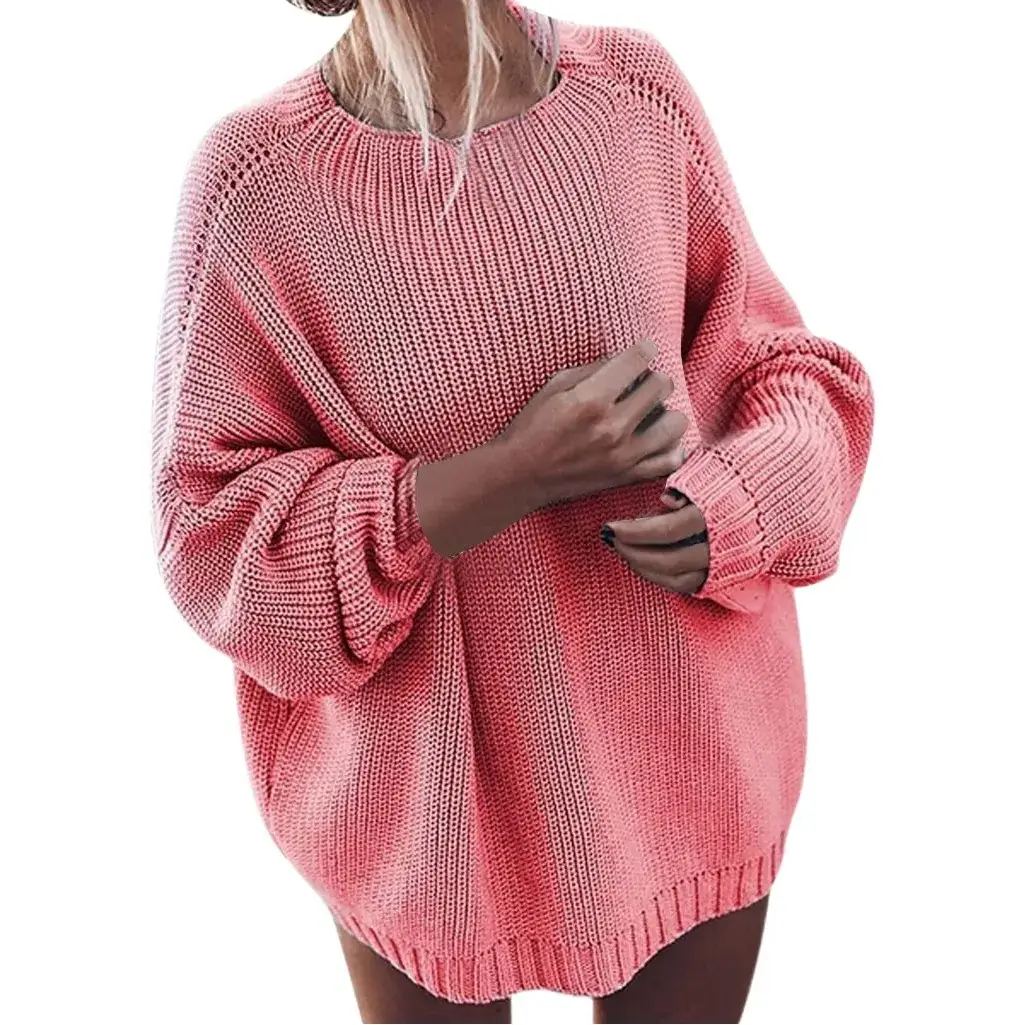 Women's Red Knit Sweater Loose Sleeve Plus Size