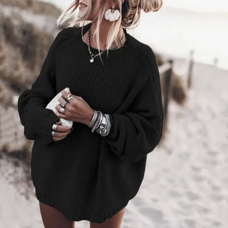 Women's Red Knit Sweater Loose Sleeve Plus Size - Image 6
