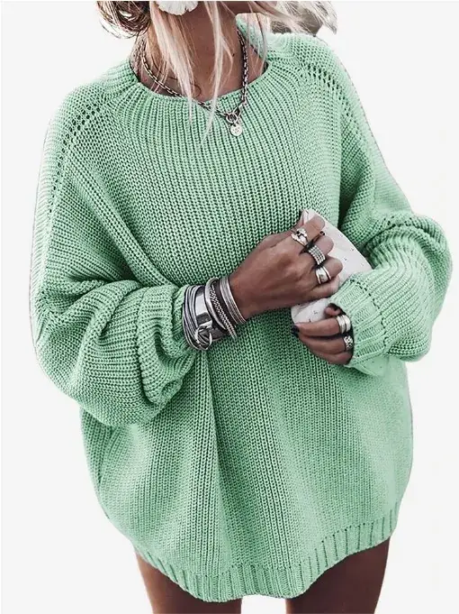 Women's Red Knit Sweater Loose Sleeve Plus Size - Image 9