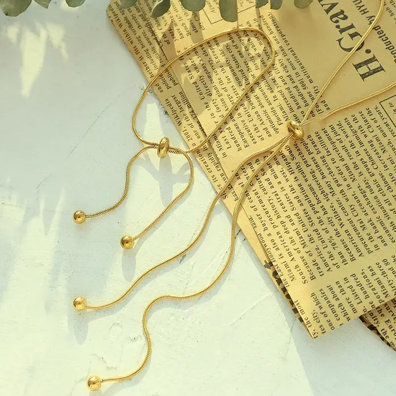 Women's Snake Bone Chain Necklace with Gold Plated Band - Image 8