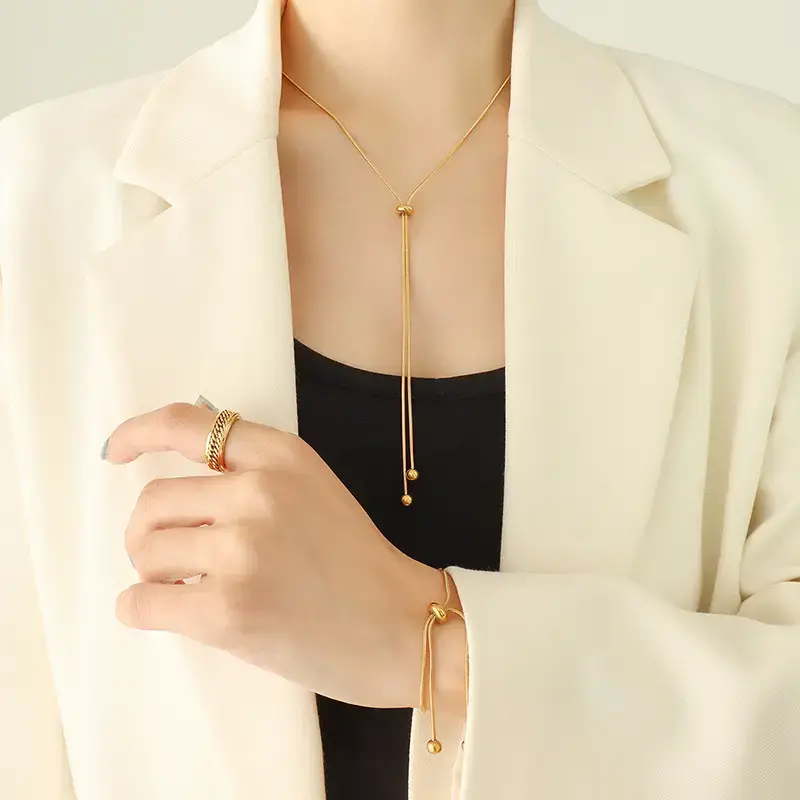 Women's Snake Bone Chain Necklace with Gold Plated Band - Image 9
