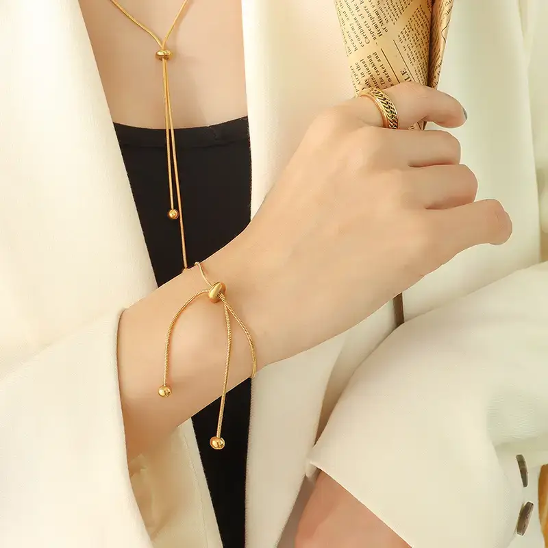 Women's Snake Bone Chain Necklace with Gold Plated Band - Image 2