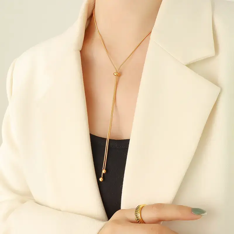 Women's Snake Bone Chain Necklace with Gold Plated Band - Image 5