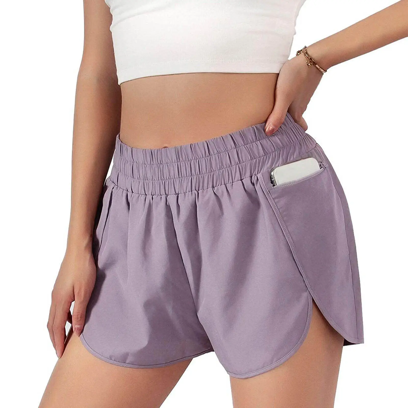 Women's Compression Liner Shorts Green Elastic Waist Running Shorts - Image 6