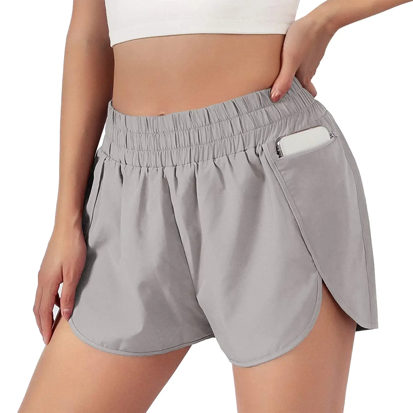 Women's Compression Liner Shorts Green Elastic Waist Running Shorts - Image 2