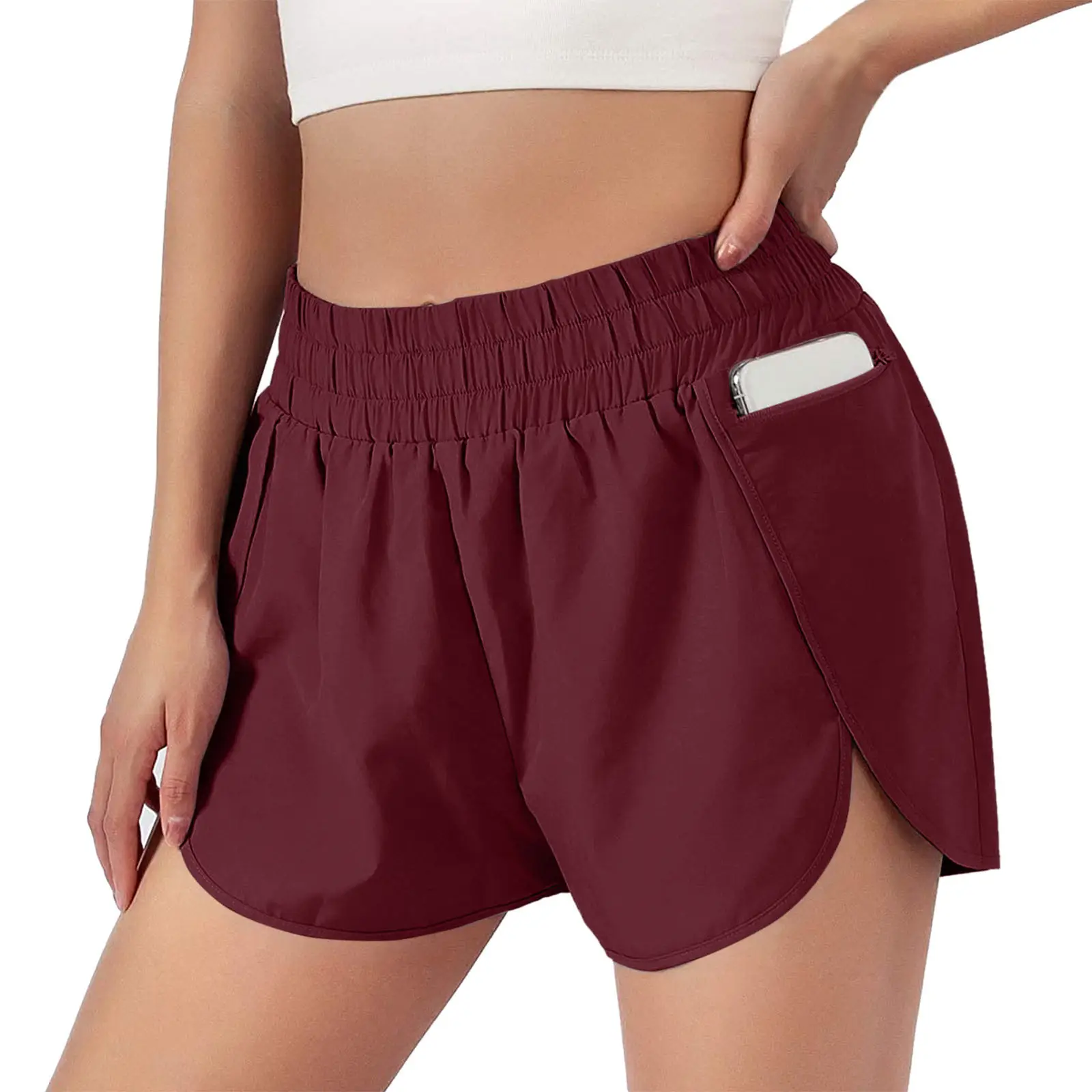 Women's Compression Liner Shorts Green Elastic Waist Running Shorts - Image 5