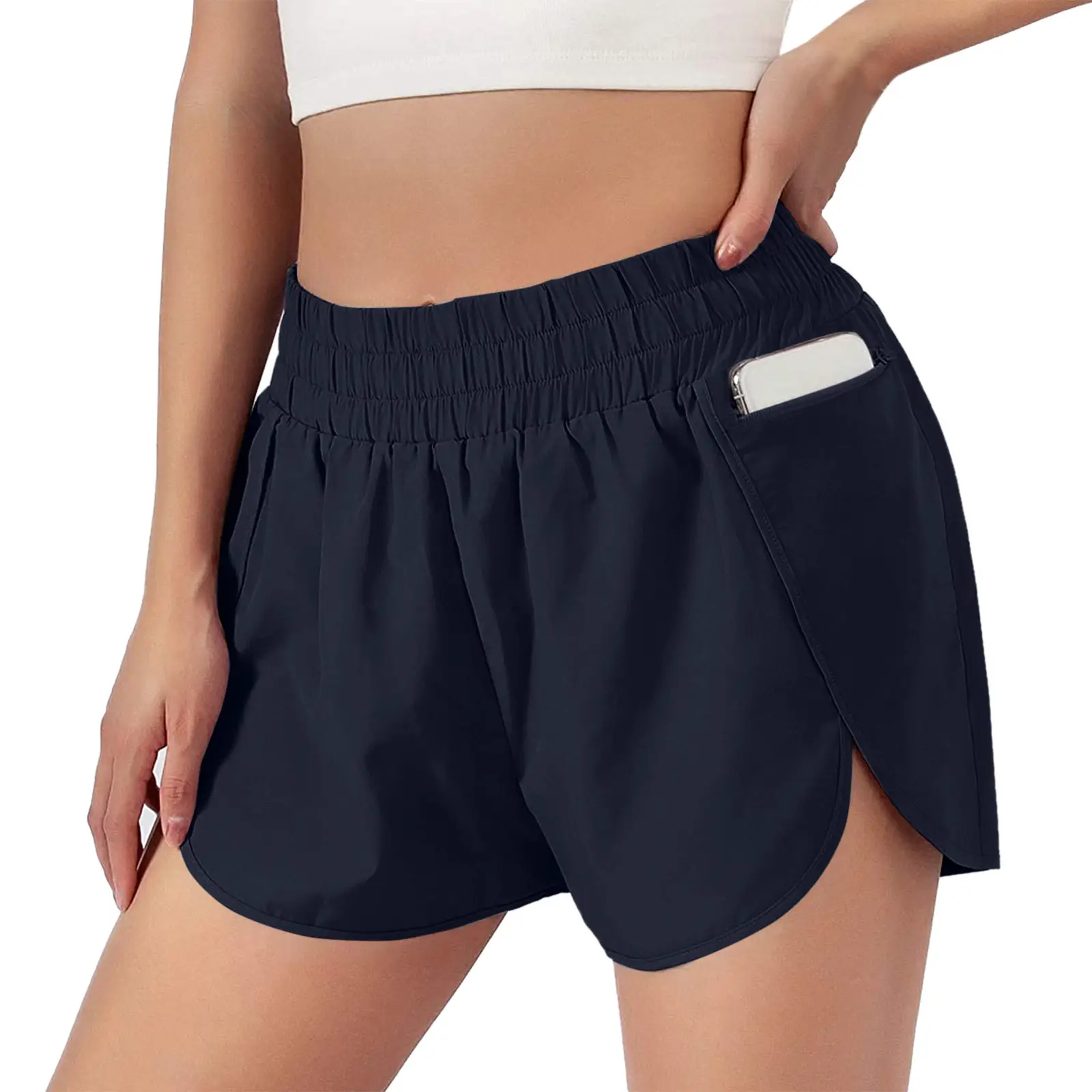 Women's Compression Liner Shorts Green Elastic Waist Running Shorts - Image 7