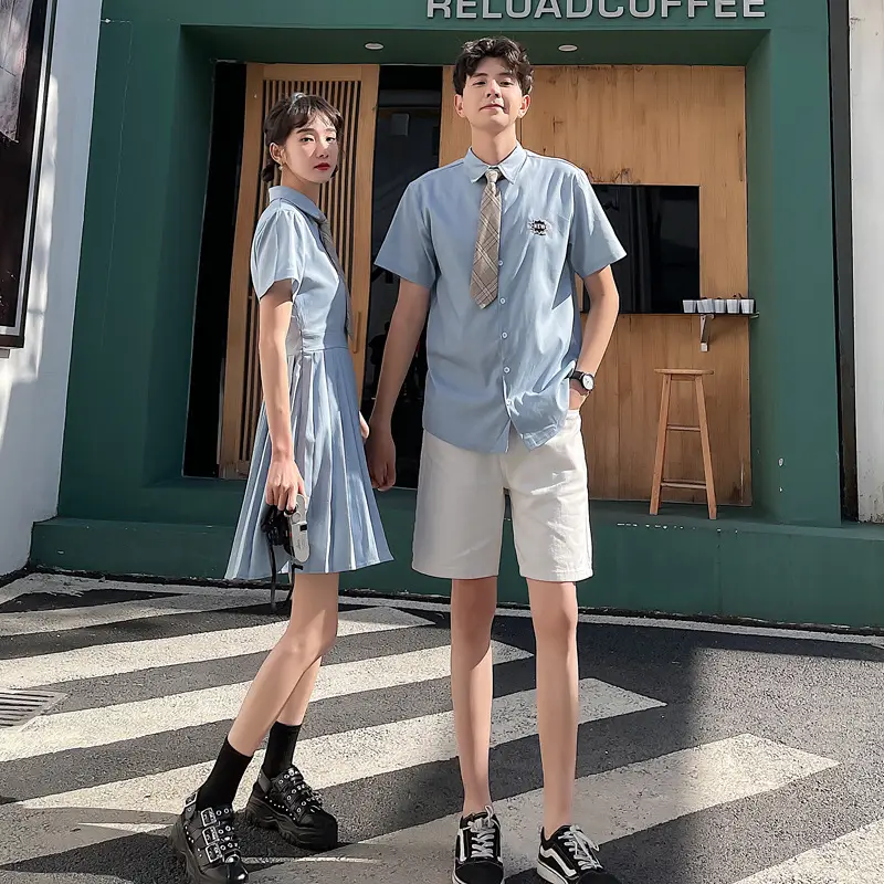 2023 Summer Couple Dress Light Blue Short Sleeve Set - Image 2