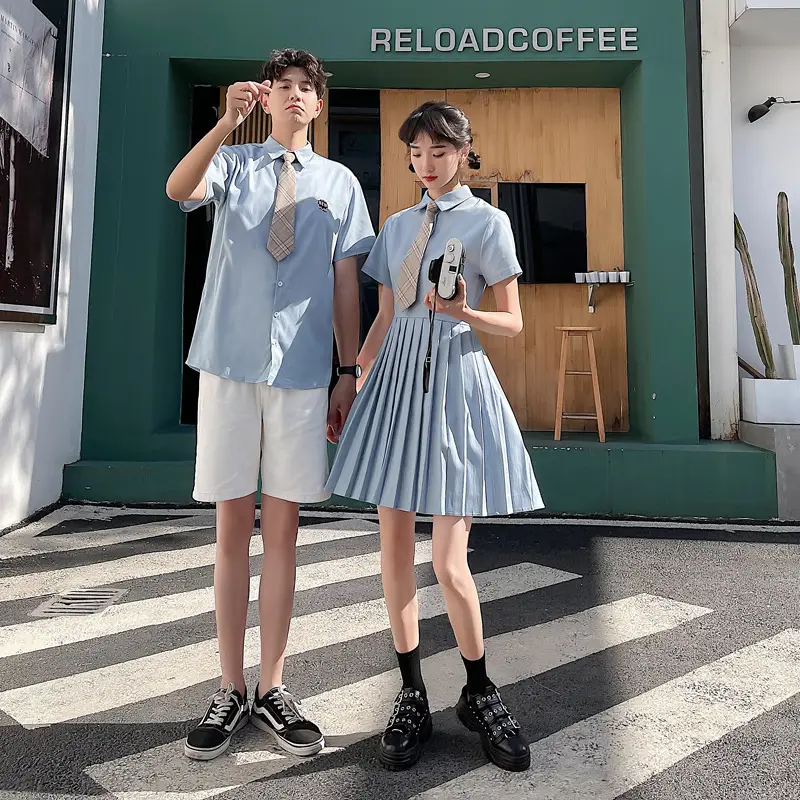2023 Summer Couple Dress Light Blue Short Sleeve Set - Image 3